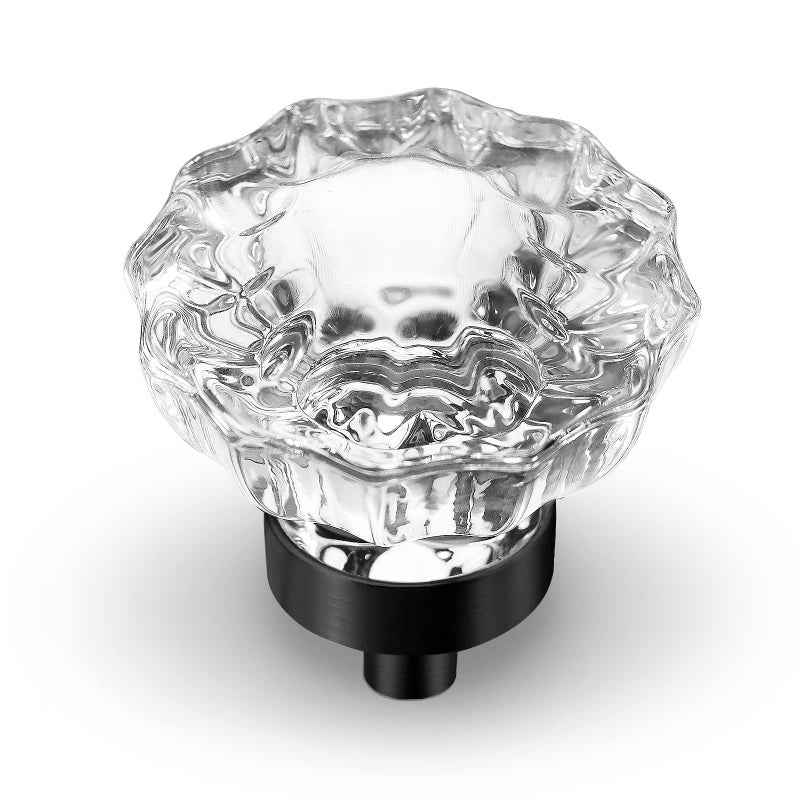 VEHCIL Crystal Cabinet Knobs, 8 Pack Vintage Cabinet Dresser Knobs Single Hole Matte Black Decorative Drawer Knobs Crystal Knobs for Cabinets Kitchen Cupboard Bathroom, Round Flower Design - Image 1